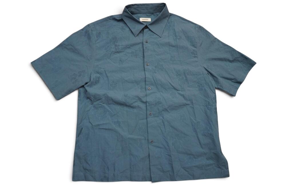 Sandro Andy Chemise MC Fleurs Relief Shirt Men's L Blue Floral Jacquard NWT $345